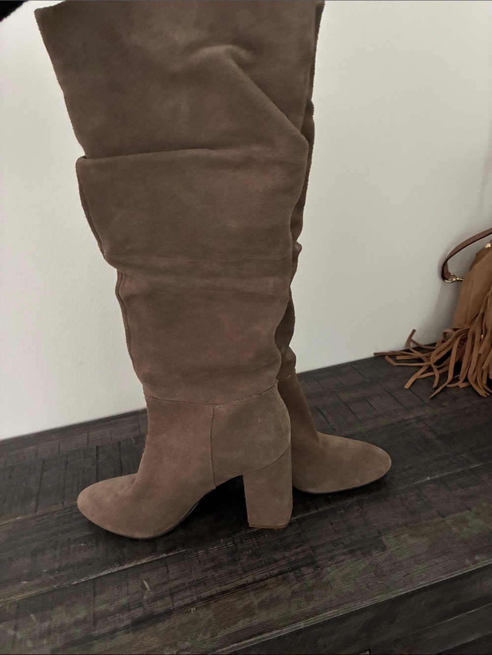Over-the-Knee Suede Block Heel Boots - Brown